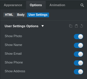 User Settings Options