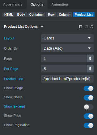 Product List Options